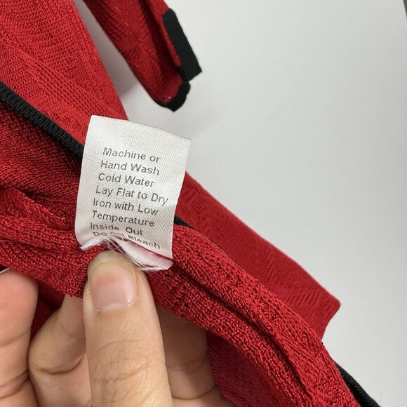 Ming Wang Womens Red Knit Cardigan Size 2X Black Trim Shoulder Pads Holiday - Picture 7 of 10